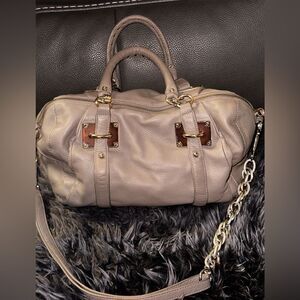 ELLIOTT LUCCA Pebbled Leather Belted Grey Hobo Shoulder Bag Chain Detail